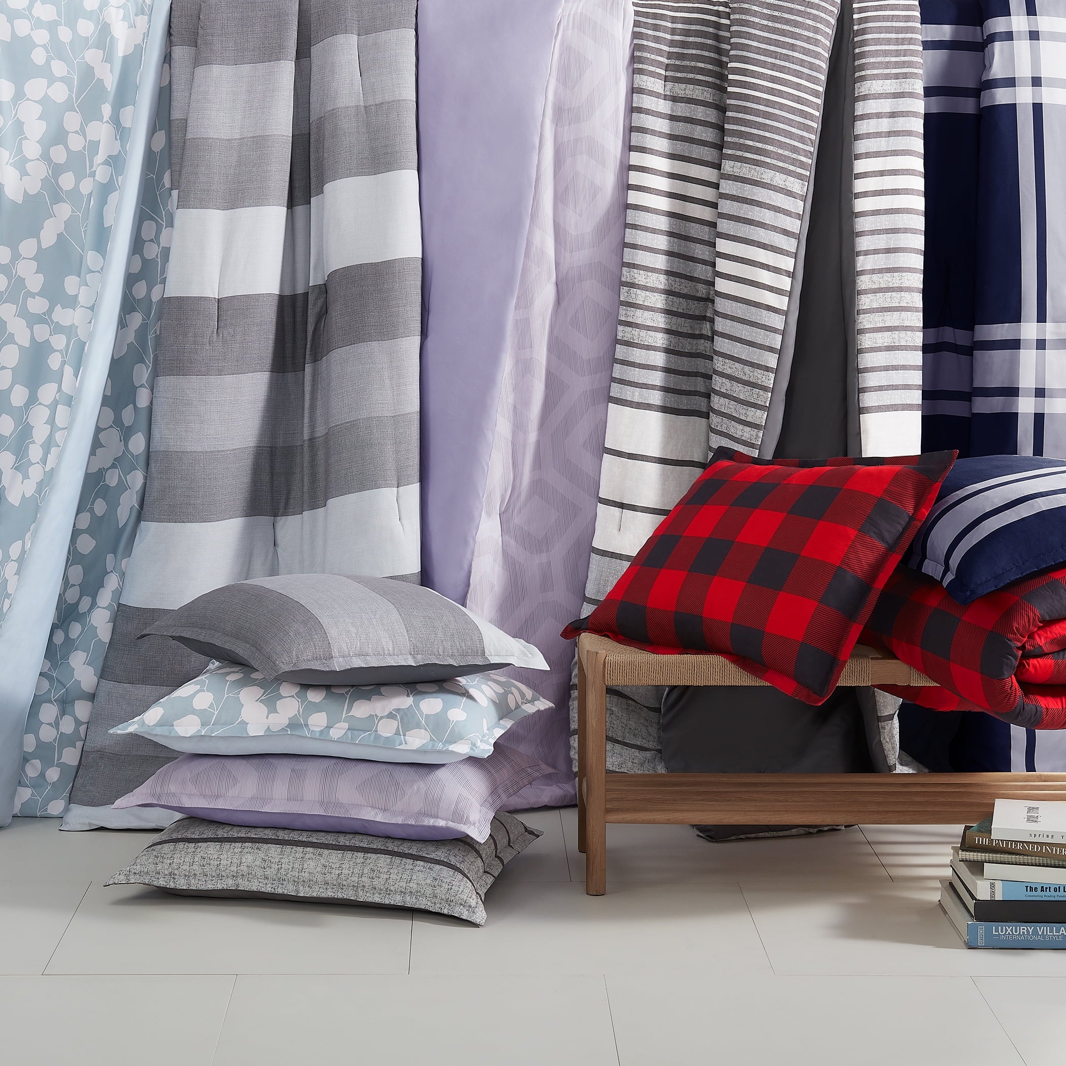 Serta Simply Clean Alex Red Buffalo Check Plaid 7-Piece Bedding Set, King