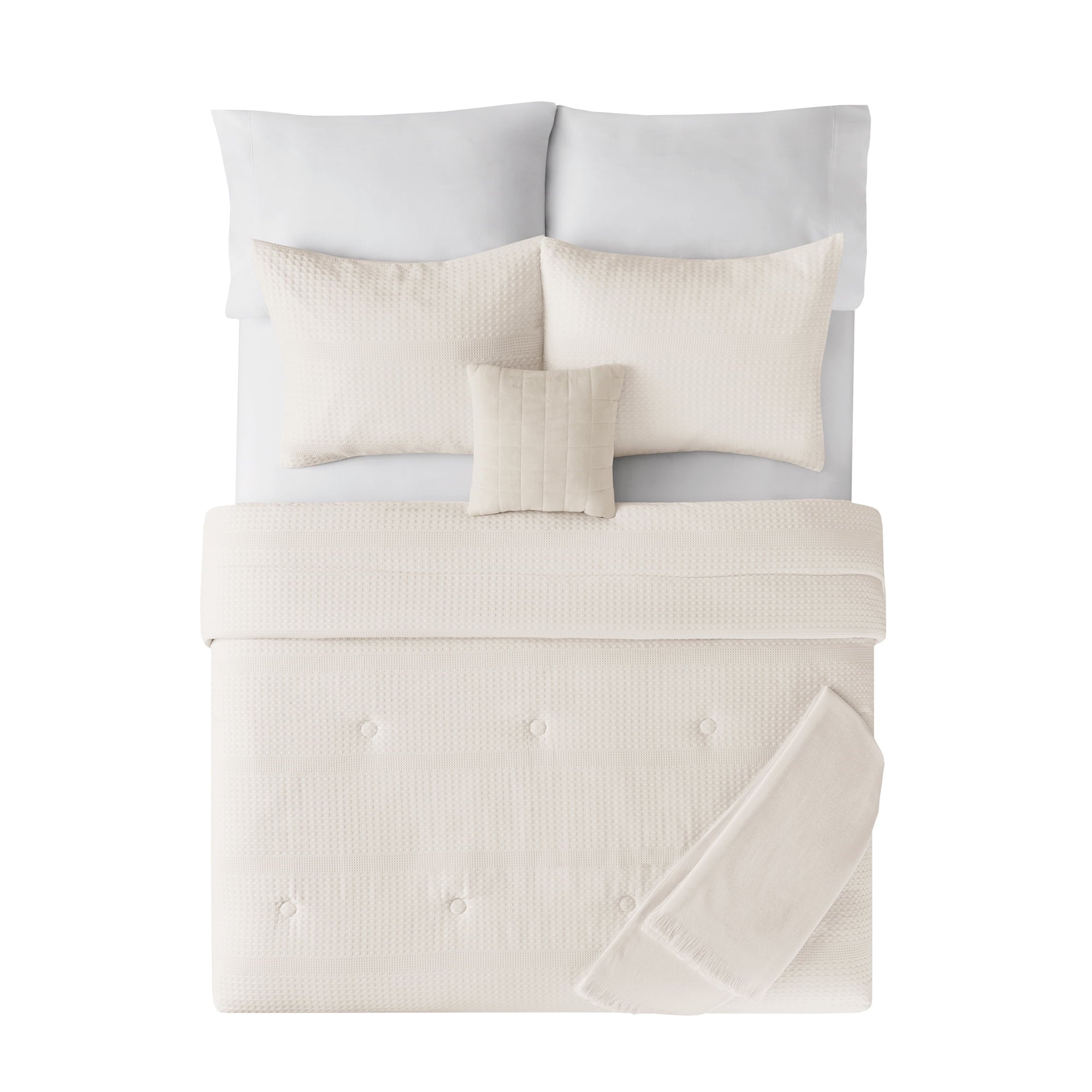 Mainstays 5-Piece Ivory Waffle Comforter Set, Full/Queen