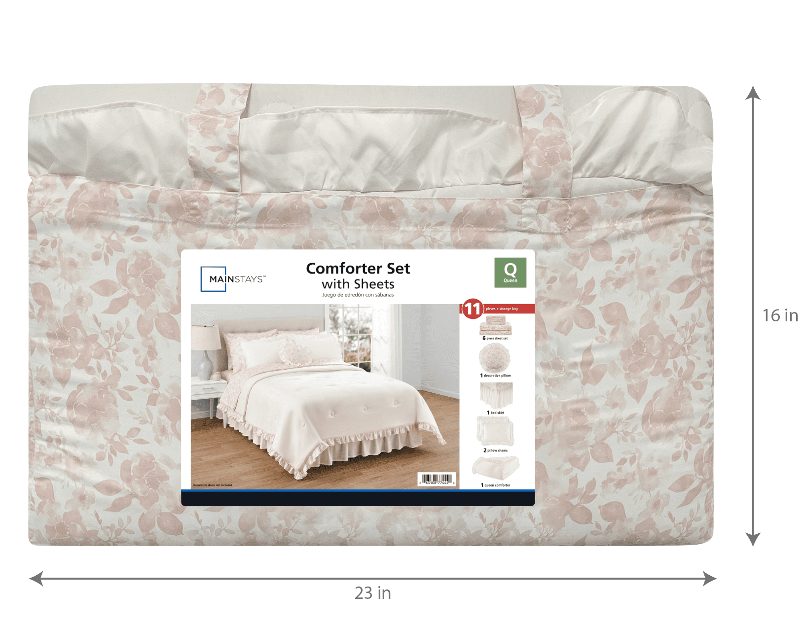 Mainstays 11-Piece Bed in a Bag Comforter Set with Sheets, Cream Ruffle, Queen