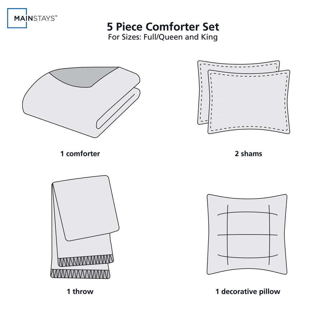 Mainstays 5-Piece Blue Floral Comforter Set, Full/Queen