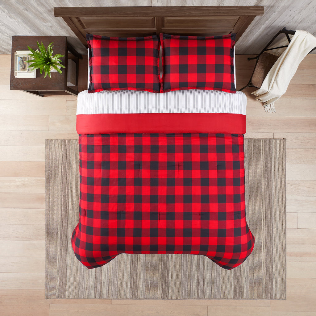 Serta Simply Clean Alex Red Buffalo Check Plaid 7-Piece Bedding Set, King