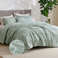 Full Comforter Set with Sheet - 4 Pieces Soft Grey Bedding Sets, Grid Pinch Pleat, All Season Lightweight Fluffy Bed Set with Solid Boho Comforter, Pillowcases & Sheet