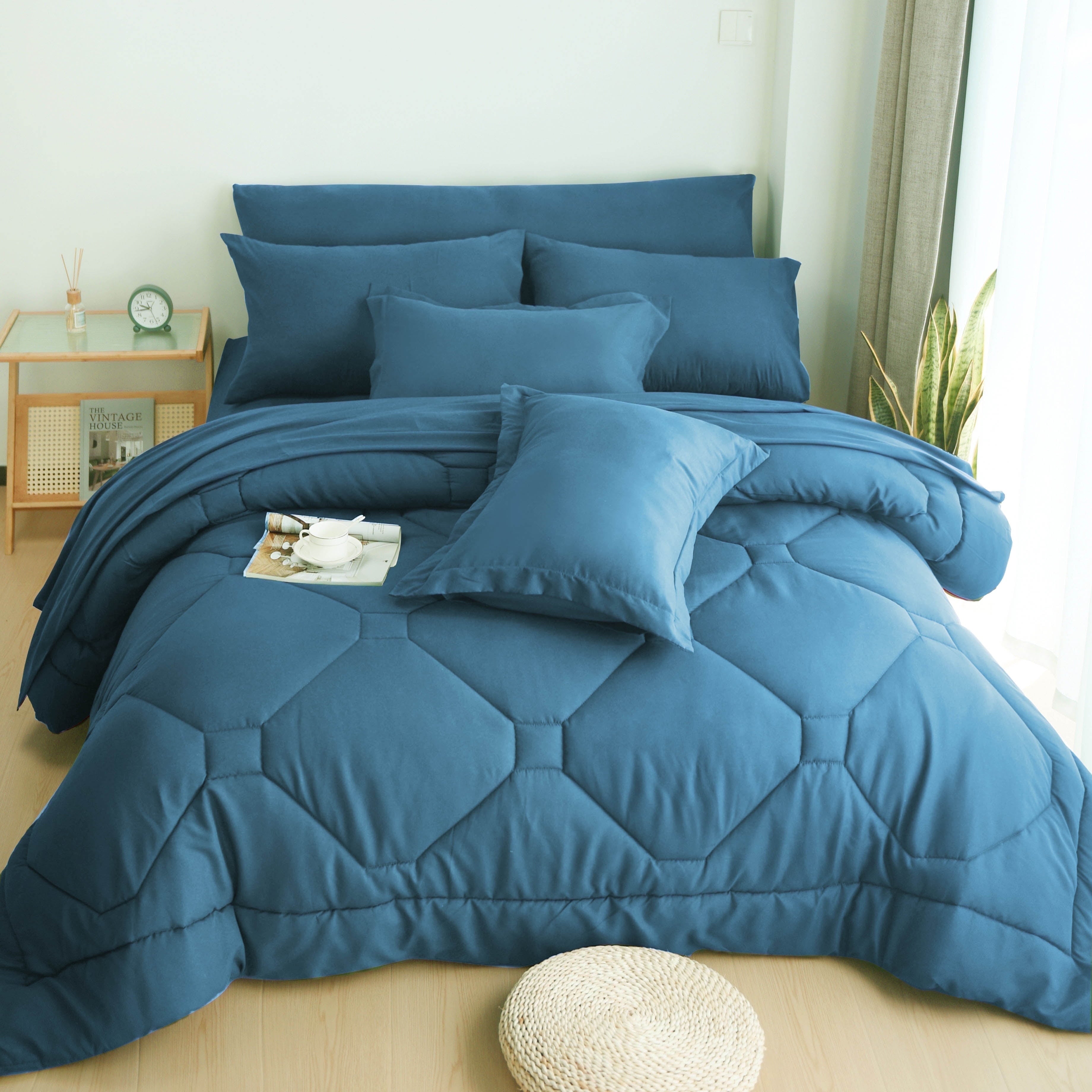 HIG 8 PCS Modern Comforter Set with Sheets All Season Bed in a Bag, Dark Gray, Queen Size