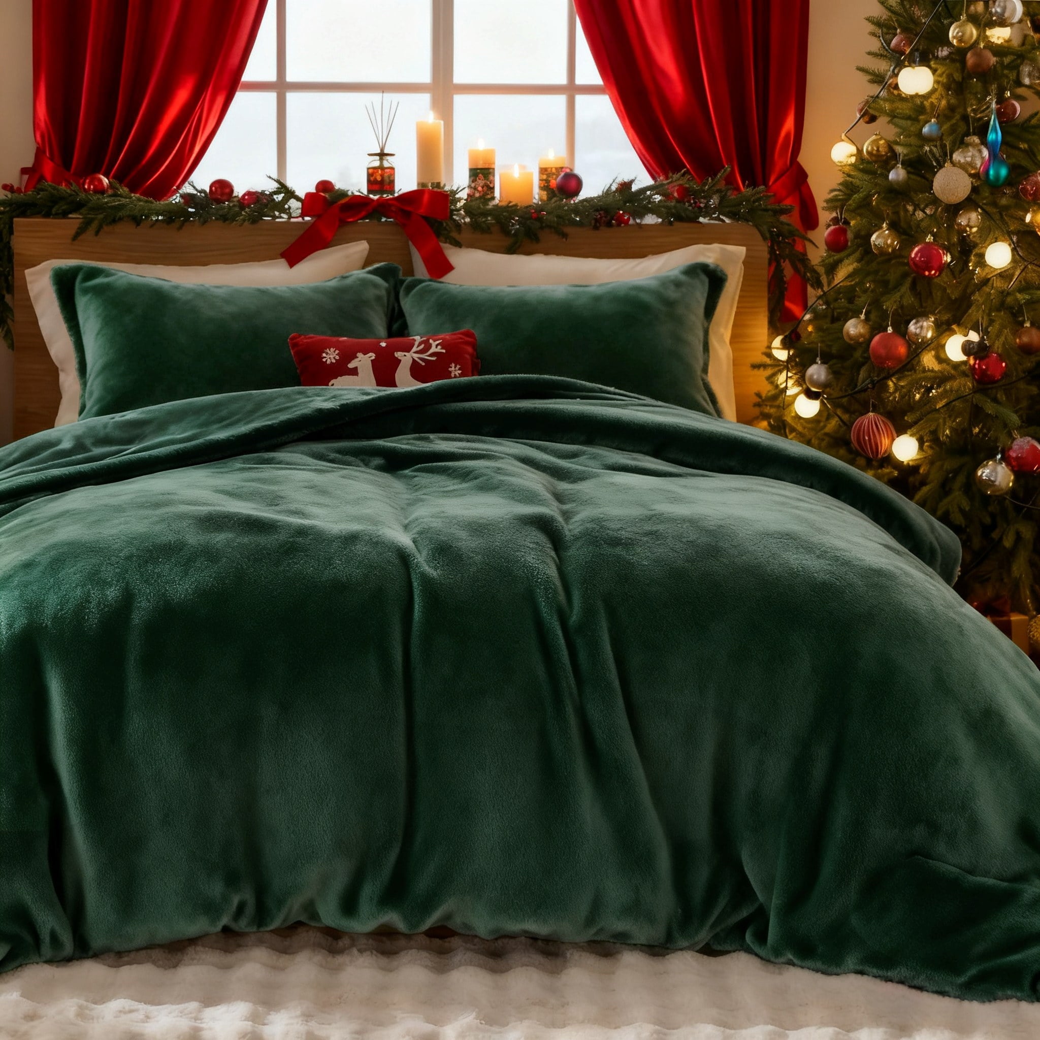 JOLUSERE Dark Green Velvet Duvet Cover King Set, 3-Piece Ultra Soft Fluffy Velvet Winter Bedding Cover