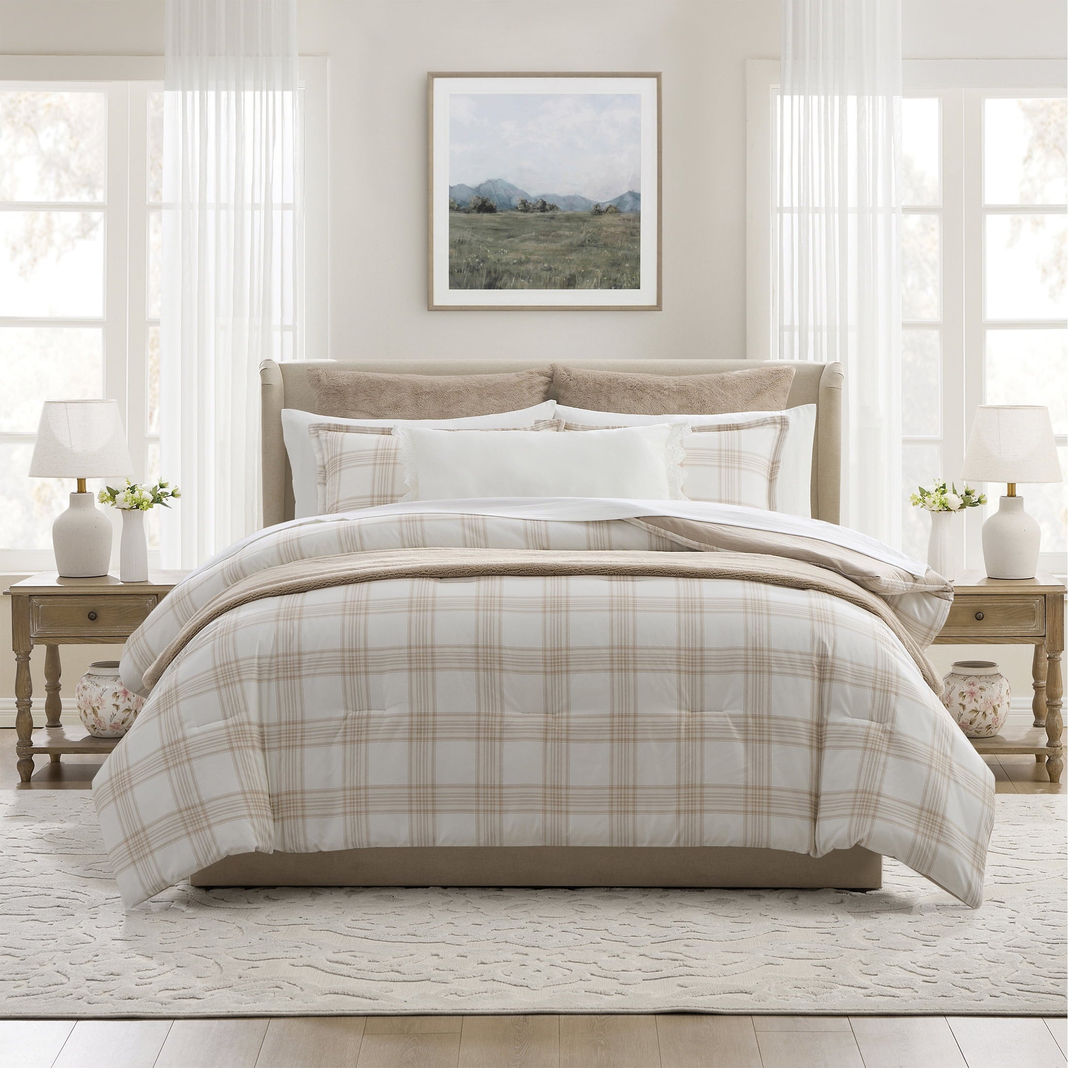 My Texas House Floral 11-Piece Comforter Set with Sheets, Taupe, Queen