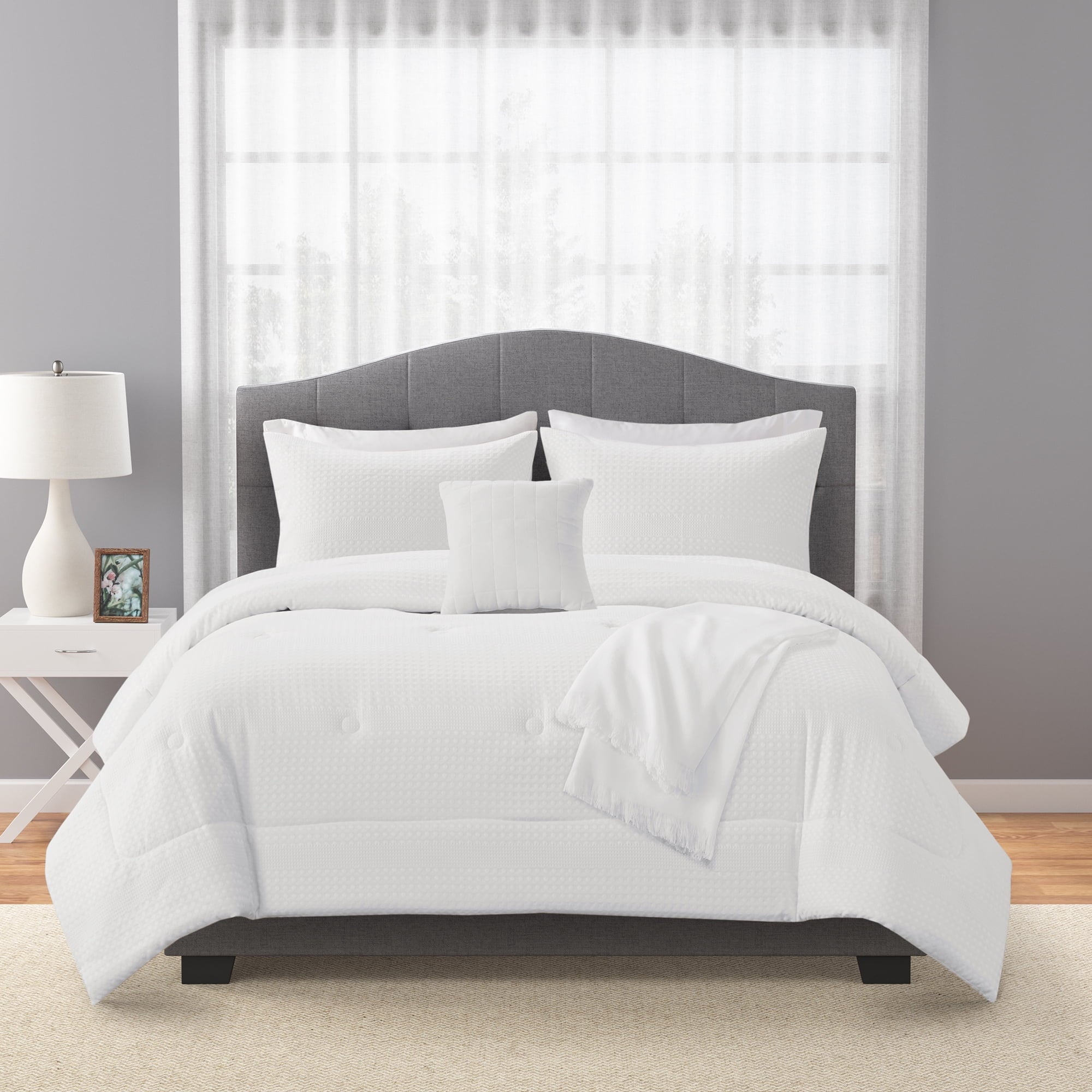 Mainstays 5-Piece Ivory Waffle Comforter Set, Full/Queen