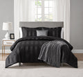 Mainstays Rich Black 5 Piece Damask Stripe Comforter Set, Full/Queen, Adult, Unisex