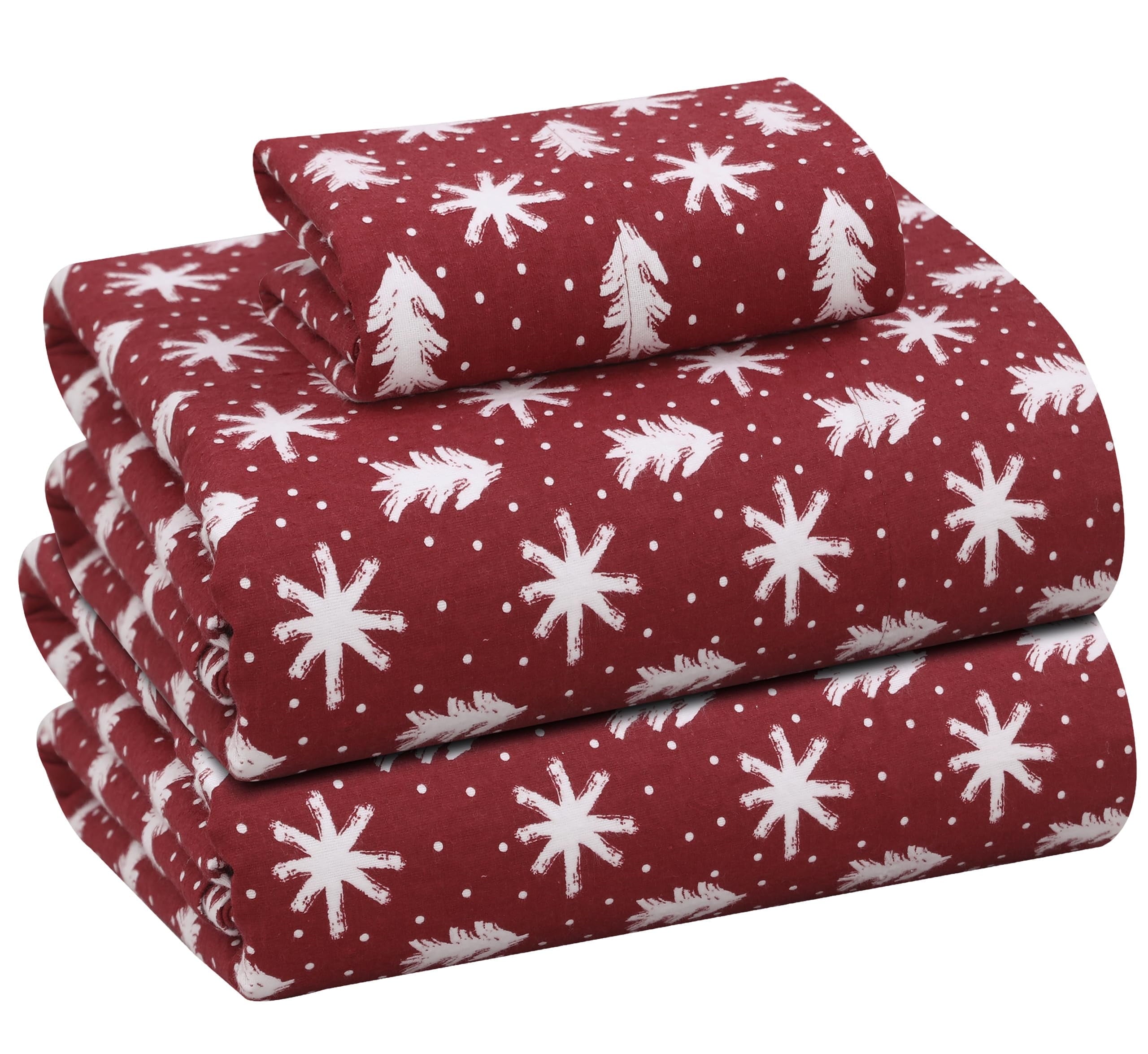 RUVANTI Flannel Sheets Queen Size - 100% Cotton Double Brushed Bed Sheets, Deep Pockets 16 Inches Queen Sheet Set, All Seasons Breathable & Extra Soft - Warm & Cozy, 4 Piece, Red Plaid