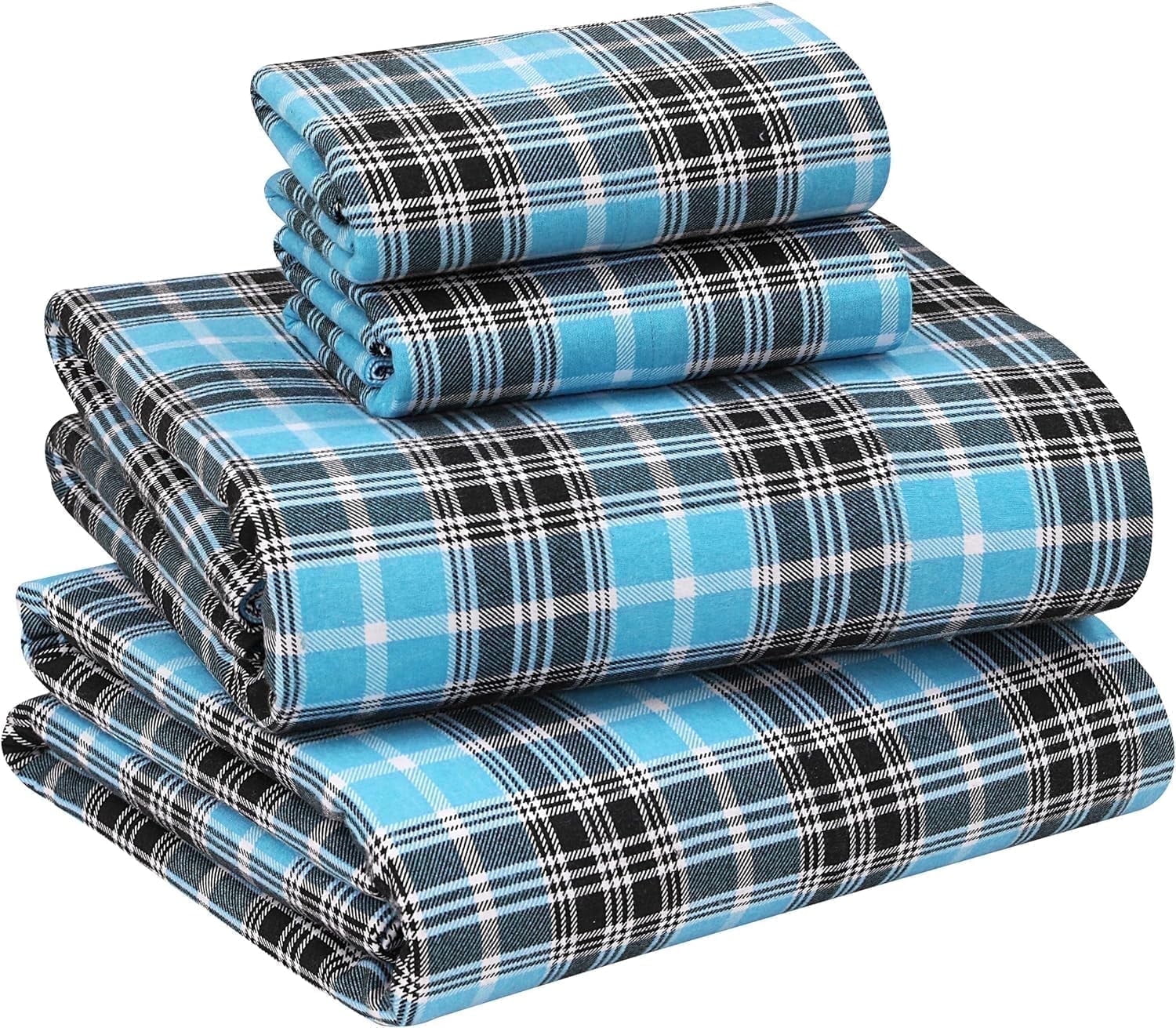 RUVANTI Flannel Sheets Queen Size - 100% Cotton Double Brushed Bed Sheets, Deep Pockets 16 Inches Queen Sheet Set, All Seasons Breathable & Extra Soft - Warm & Cozy, 4 Piece, Red Plaid