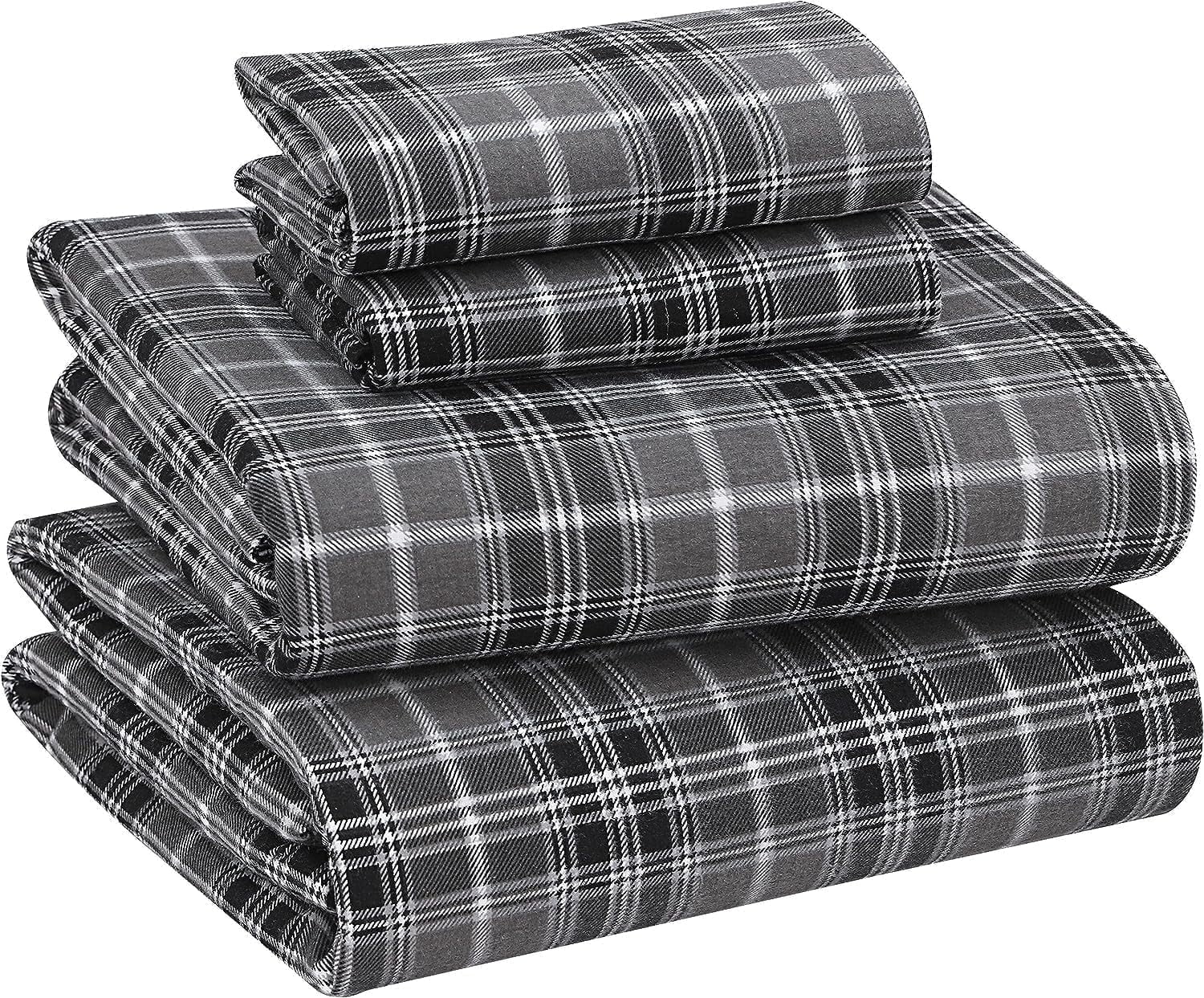 RUVANTI Flannel Sheets Queen Size - 100% Cotton Double Brushed Bed Sheets, Deep Pockets 16 Inches Queen Sheet Set, All Seasons Breathable & Extra Soft - Warm & Cozy, 4 Piece, Red Plaid