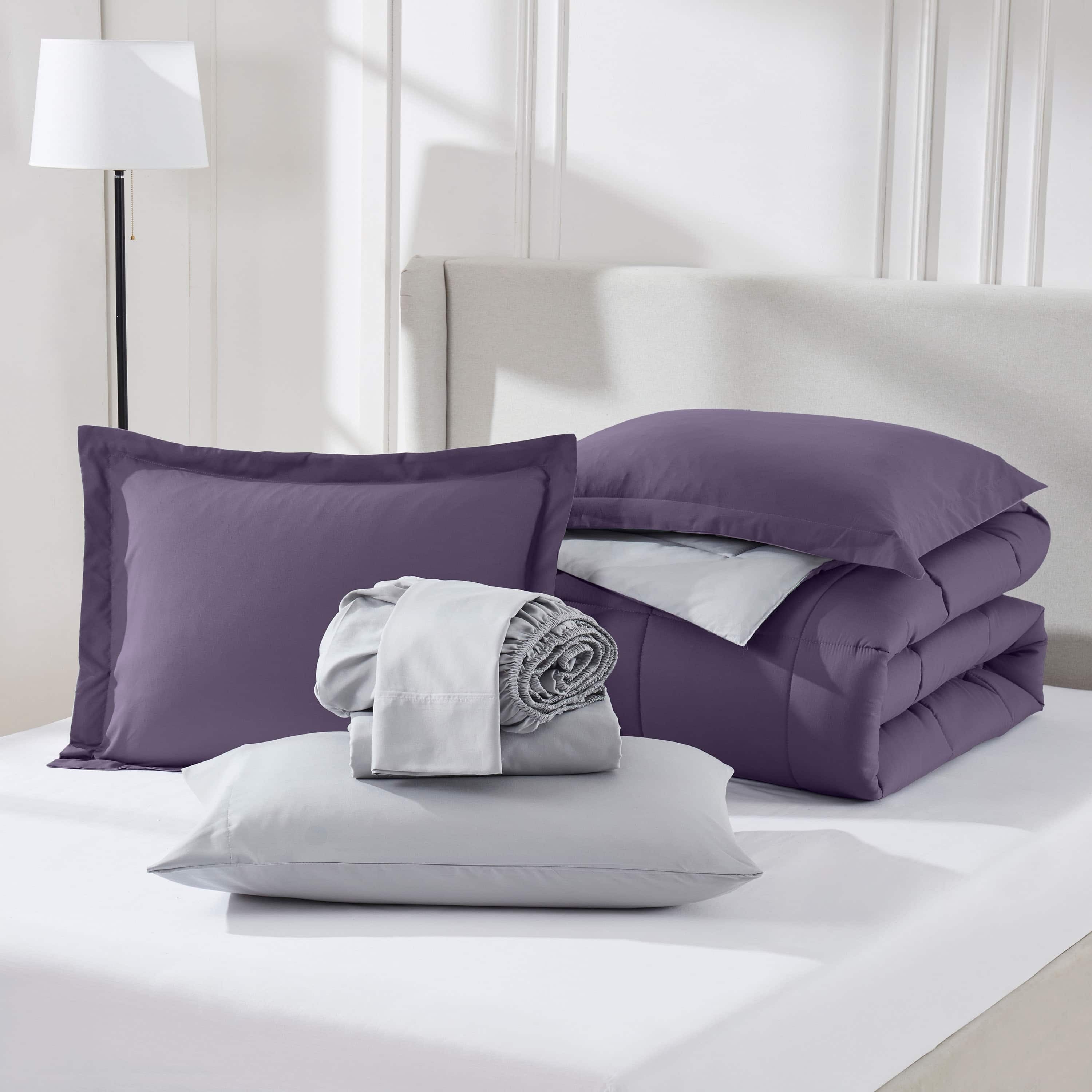 Virtu Queen Comforter Set, Bed in a bag, 7 Pc Reversible Bedding Comforter Set with Sheets, Bedding Set, Gray