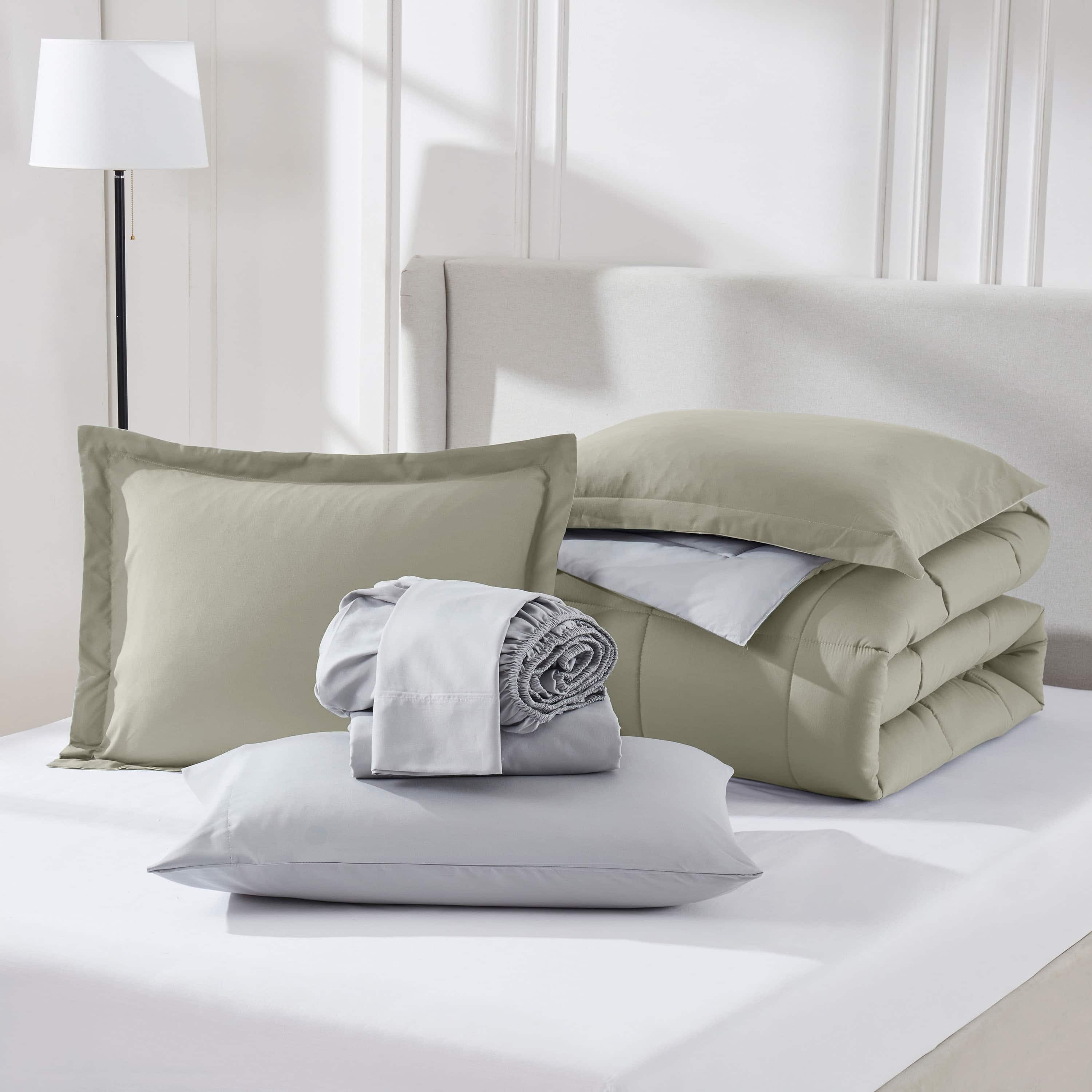 Virtu Queen Comforter Set, Bed in a bag, 7 Pc Reversible Bedding Comforter Set with Sheets, Bedding Set, Gray