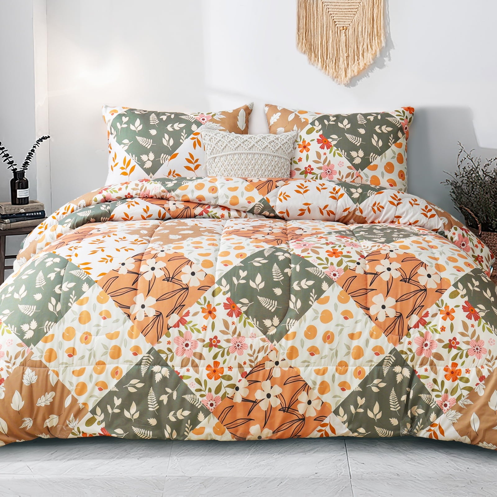 Whale Flotilla 3-Piece King Comforter Set, Soft Reversible Bedding Comforter Sets, Patchwork Printed Down Alternative Comforter Duvet for All Seasons, Grey