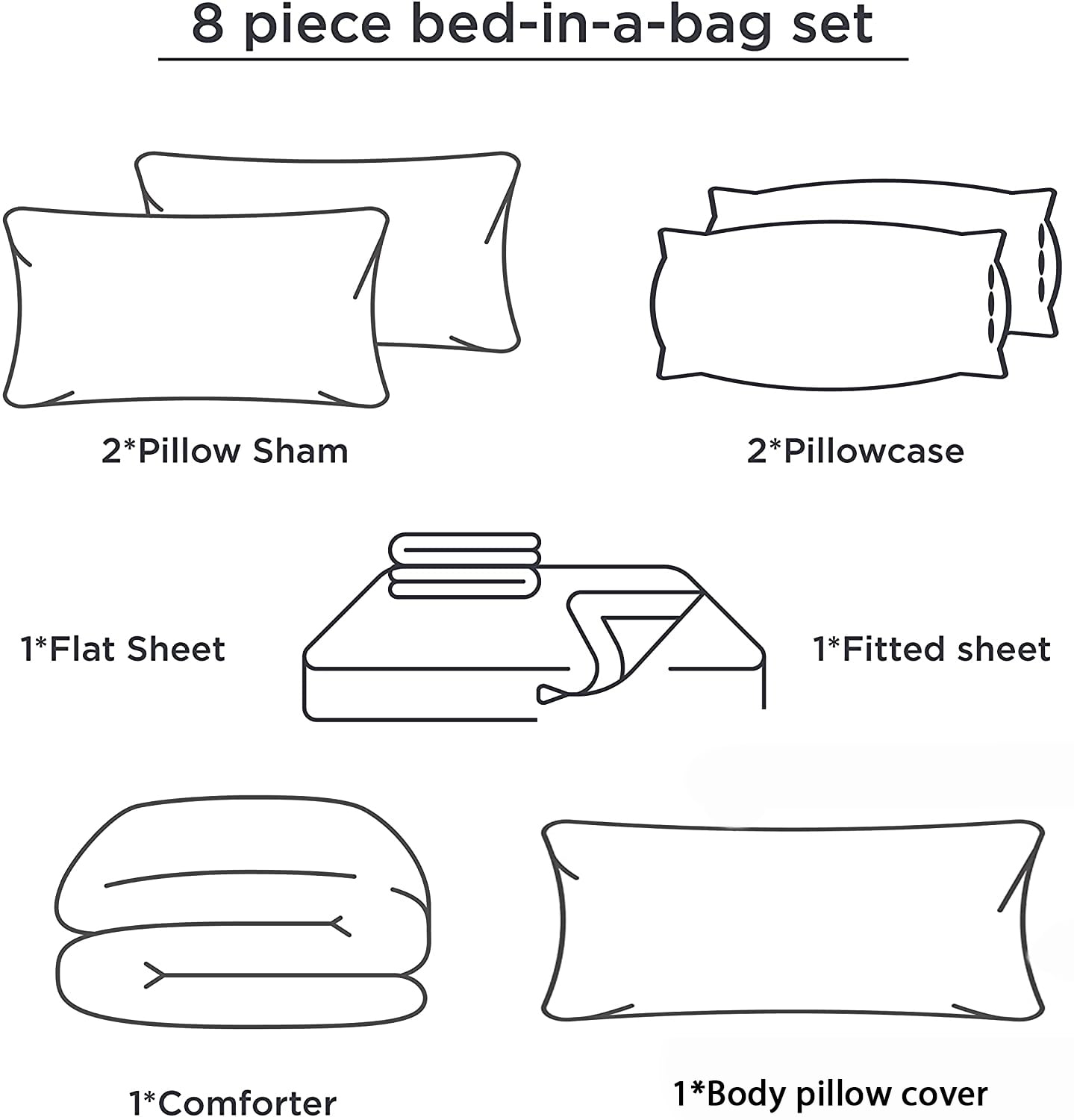 HIG 8 PCS Modern Comforter Set with Sheets All Season Bed in a Bag, Dark Gray, Queen Size