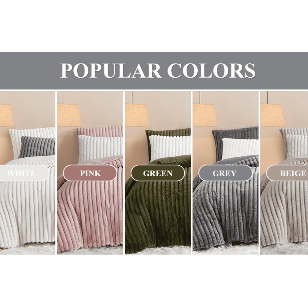 JOLUSERE Beige Fluffy Striped Duvet Cover Queen Set, 3-Piece Super Soft Faux Rabbit Fur Winter Warm Fuzzy Comforter Cover