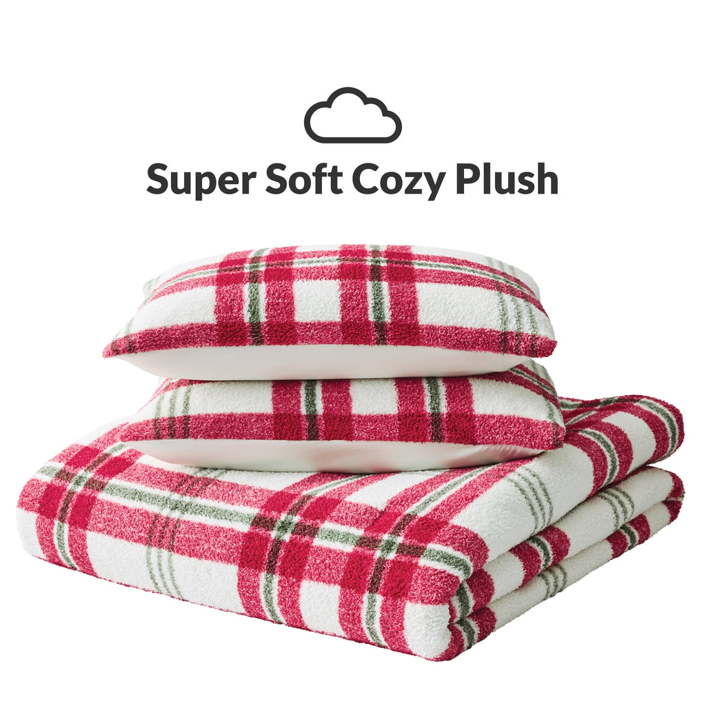 Better Homes & Gardens, Full/Queen, Comforter Set with Shams - Soft and Cozy, Red and Green Holiday Plaid